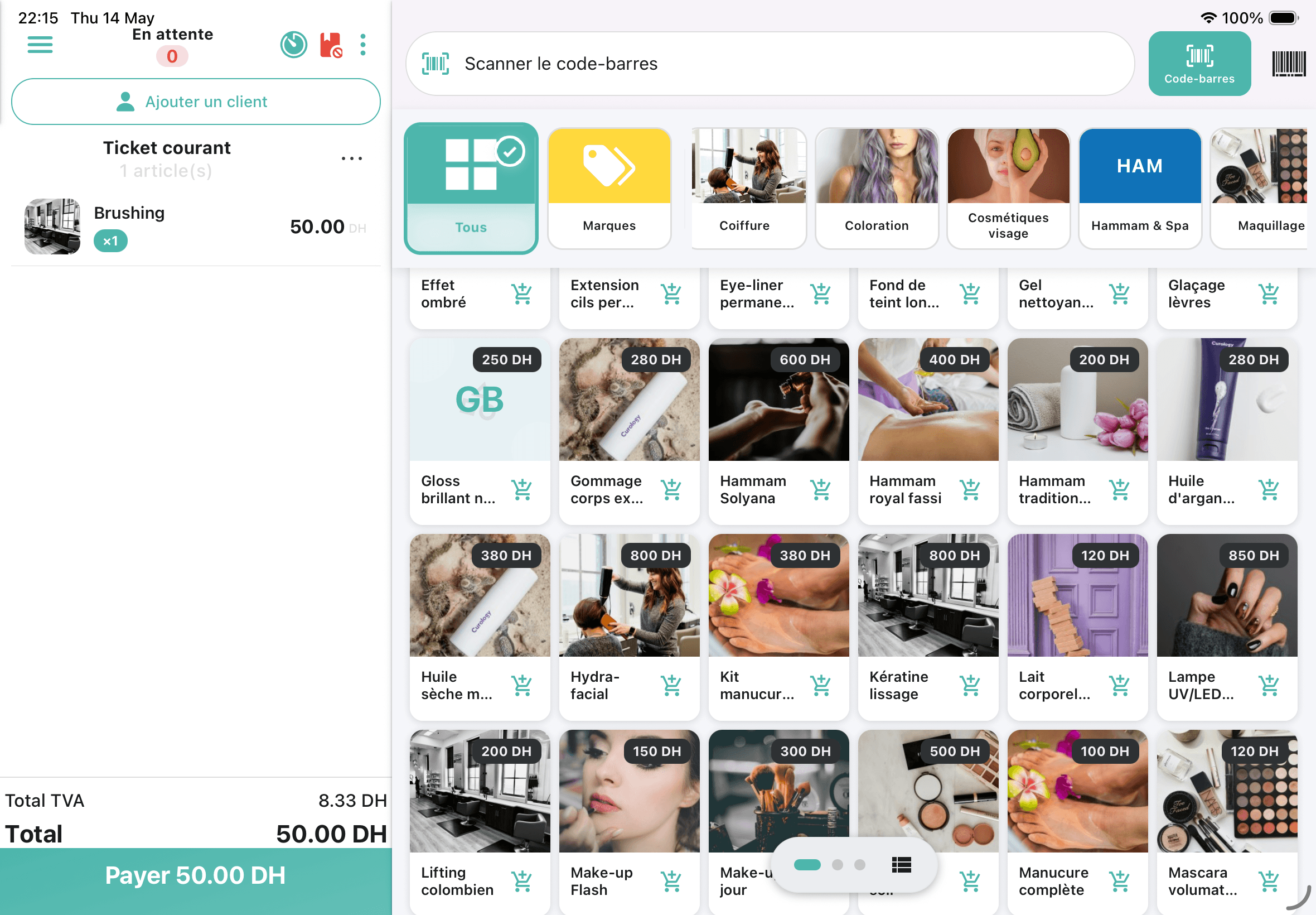 Caisse enregistreuse salon de beauté Maroc — agenda QuickCom sur iPad